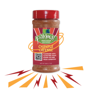 Chipotle Cayenne parma! - A bottle of Chipotle Cayenne Parma! - Plant-Based Parmesan Cheesy Superfood